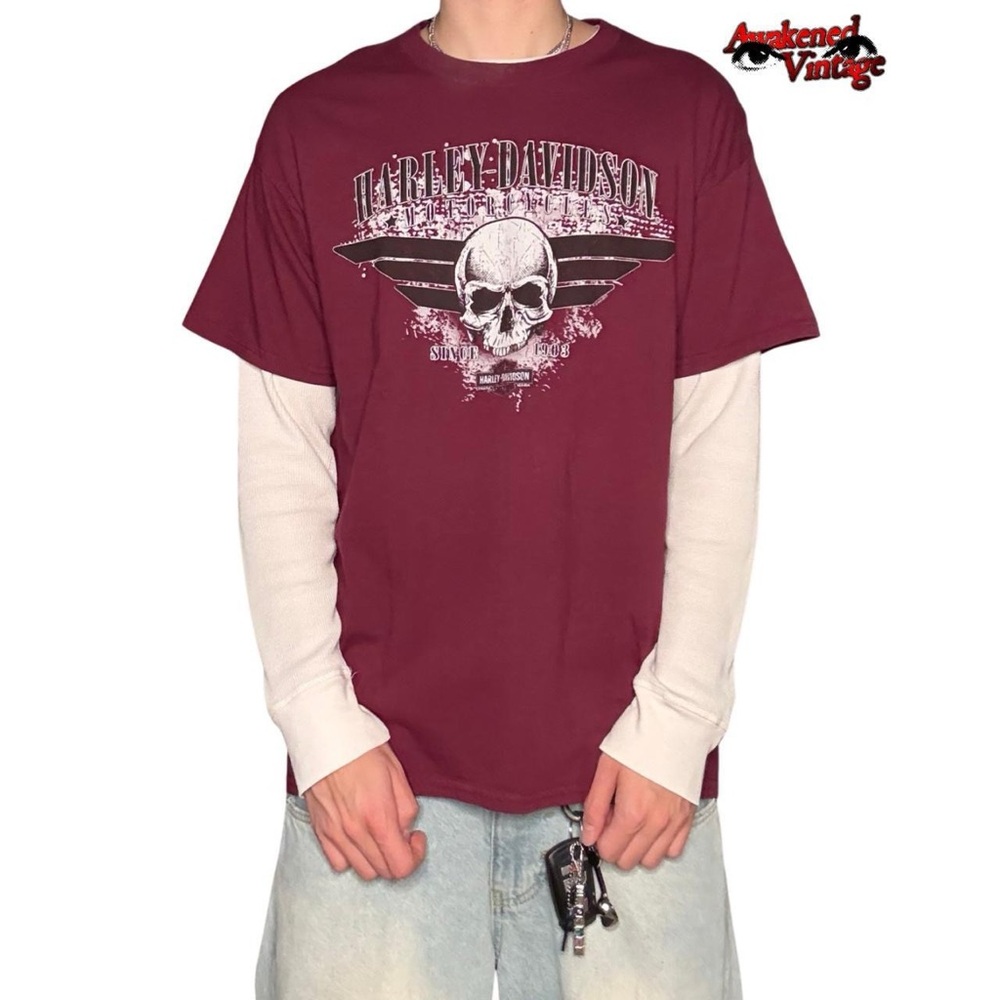 Y2K Harley Davidson Tee maroon red size L biker skater Vtg